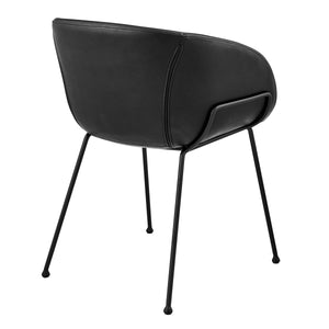 Zach Armchair with Black Leatherette and Matte Black Powder Coated Steel Frame and Legs - Set of 2