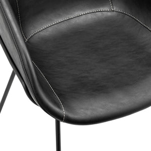 Zach Armchair with Black Leatherette and Matte Black Powder Coated Steel Frame and Legs - Set of 2