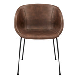 Zach Armchair with Brown Leatherette and Matte Black Powder Coated Steel Frame and Legs - Set of 2