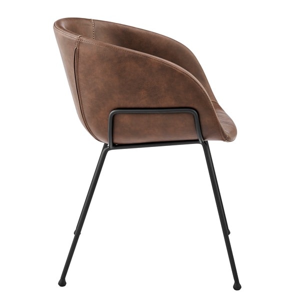 Zach Armchair with Brown Leatherette and Matte Black Powder Coated Steel Frame and Legs - Set of 2