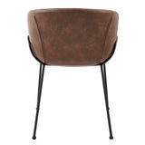 Zach Armchair with Brown Leatherette and Matte Black Powder Coated Steel Frame and Legs - Set of 2
