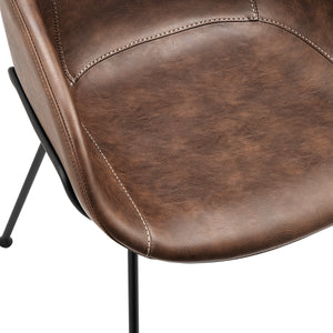 Zach Armchair with Brown Leatherette and Matte Black Powder Coated Steel Frame and Legs - Set of 2