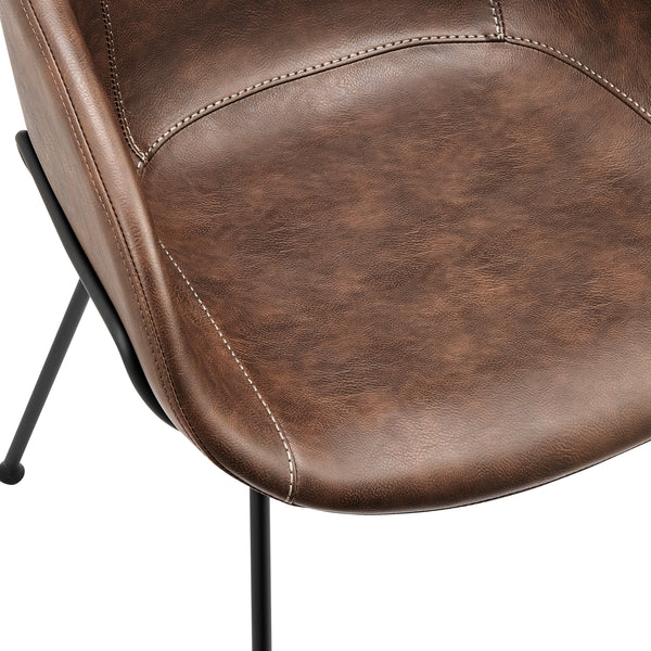 Zach Armchair with Brown Leatherette and Matte Black Powder Coated Steel Frame and Legs - Set of 2