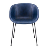 Zach Armchair with Dark Blue Leatherette and Matte Black Powder Coated Steel Frame and Legs - Set of 2