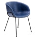 Zach Armchair with Dark Blue Leatherette and Matte Black Powder Coated Steel Frame and Legs - Set of 2