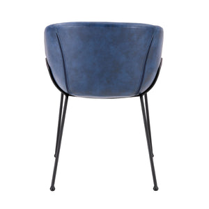 Zach Armchair with Dark Blue Leatherette and Matte Black Powder Coated Steel Frame and Legs - Set of 2