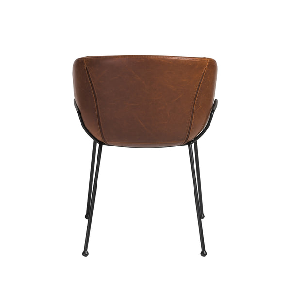 Zach Armchair with Dark Brown Leatherette and Matte Black Powder Coated Steel Frame and Legs - Set of 2