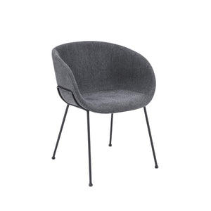 Zach Armchair in Dark Gray Fabric and Black Legs - Set of 2