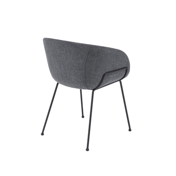 Zach Armchair in Dark Gray Fabric and Black Legs - Set of 2