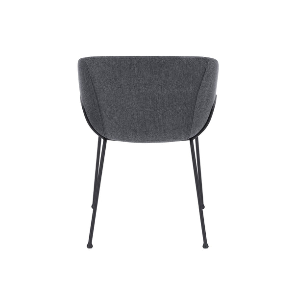 Zach Armchair in Dark Gray Fabric and Black Legs - Set of 2