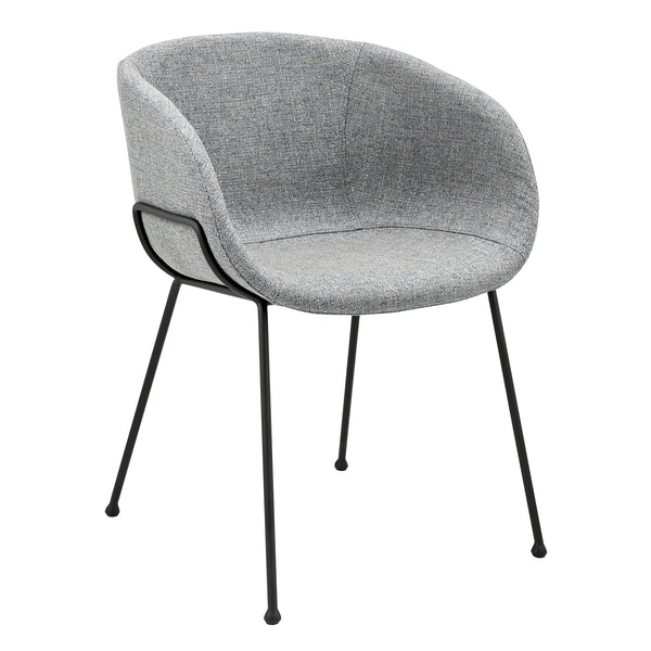 Zach Armchair in Gray-Blue Fabric and Black Legs - Set of 2