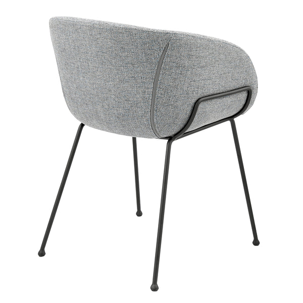 Zach Armchair in Gray-Blue Fabric and Black Legs - Set of 2