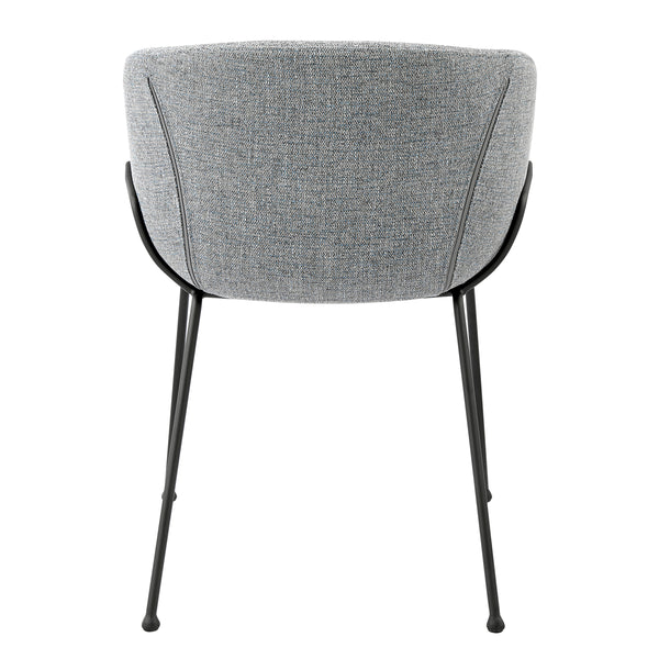 Zach Armchair in Gray-Blue Fabric and Black Legs - Set of 2