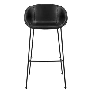 Zach Bar Stool with Black Leatherette and Matte Black Powder Coated Steel Frame and Legs - Set of 2