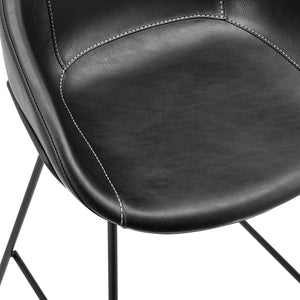 Zach Bar Stool with Black Leatherette and Matte Black Powder Coated Steel Frame and Legs - Set of 2