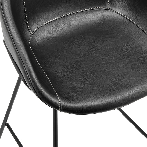 Zach Bar Stool with Black Leatherette and Matte Black Powder Coated Steel Frame and Legs - Set of 2