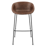 Zach Bar Stool with Brown Leatherette and Matte Black Powder Coated Steel Frame and Legs - Set of 2