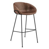 Zach Bar Stool with Brown Leatherette and Matte Black Powder Coated Steel Frame and Legs - Set of 2