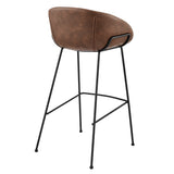 Zach Bar Stool with Brown Leatherette and Matte Black Powder Coated Steel Frame and Legs - Set of 2
