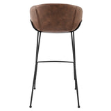 Zach Bar Stool with Brown Leatherette and Matte Black Powder Coated Steel Frame and Legs - Set of 2