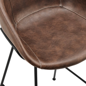 Zach Bar Stool with Brown Leatherette and Matte Black Powder Coated Steel Frame and Legs - Set of 2