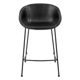 Zach Counter Stool with Black Leatherette and Matte Black Powder Coated Steel Frame and Legs - Set of 2