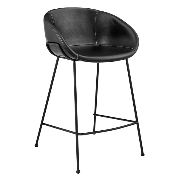Zach Counter Stool with Black Leatherette and Matte Black Powder Coated Steel Frame and Legs - Set of 2