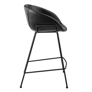 Zach Counter Stool with Black Leatherette and Matte Black Powder Coated Steel Frame and Legs - Set of 2
