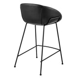Zach Counter Stool with Black Leatherette and Matte Black Powder Coated Steel Frame and Legs - Set of 2