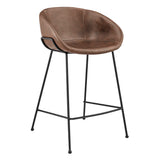 Zach Counter Stool with Brown Leatherette and Matte Black Powder Coated Steel Frame and Legs - Set of 2