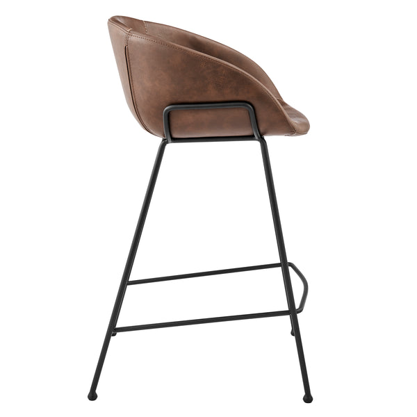 Zach Counter Stool with Brown Leatherette and Matte Black Powder Coated Steel Frame and Legs - Set of 2
