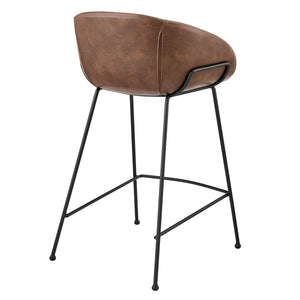 Zach Counter Stool with Brown Leatherette and Matte Black Powder Coated Steel Frame and Legs - Set of 2