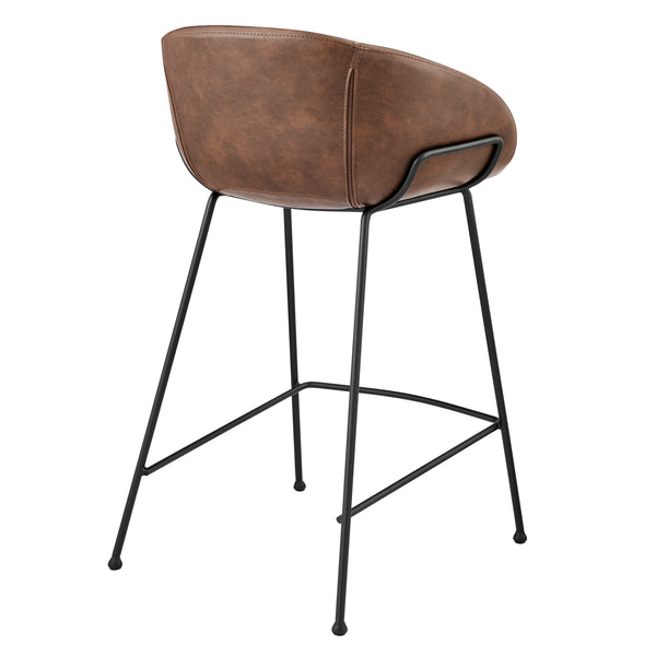 Zach Counter Stool with Brown Leatherette and Matte Black Powder Coated Steel Frame and Legs - Set of 2