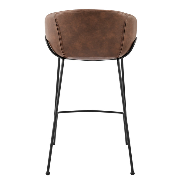 Zach Counter Stool with Brown Leatherette and Matte Black Powder Coated Steel Frame and Legs - Set of 2