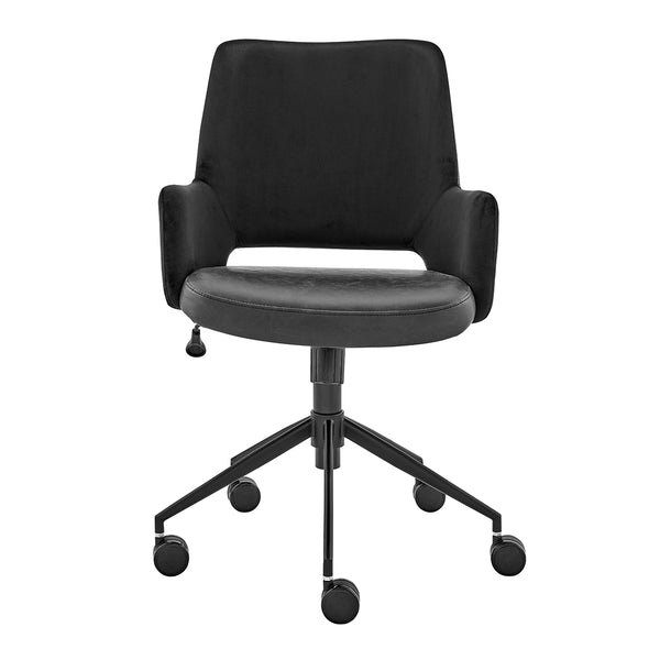 Desi Tilt Office Chair in Black "Velvet-like" Fabric and Leatherette with Black Base