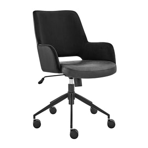 Desi Tilt Office Chair in Black "Velvet-like" Fabric and Leatherette with Black Base