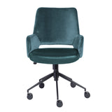 Desi Tilt Office Chair in Blue "Velvet-like" Fabric and Leatherette with Black Base