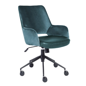 Desi Tilt Office Chair in Blue "Velvet-like" Fabric and Leatherette with Black Base