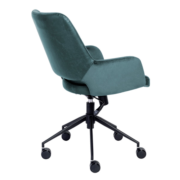 Desi Tilt Office Chair in Blue "Velvet-like" Fabric and Leatherette with Black Base