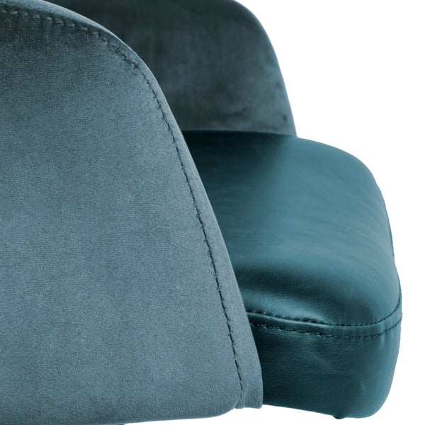 Desi Tilt Office Chair in Blue "Velvet-like" Fabric and Leatherette with Black Base