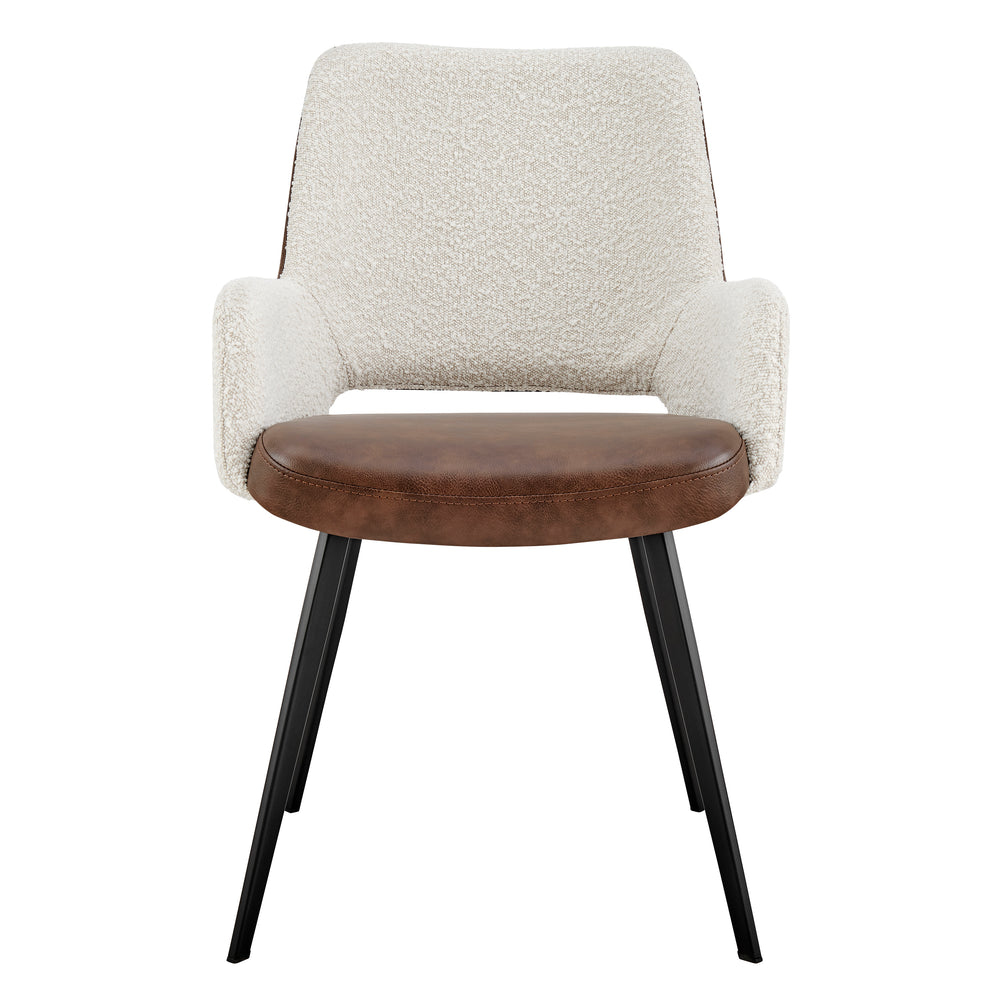 Desi Armchair in Ivory Fabric and Brown Leatherette with Black Base