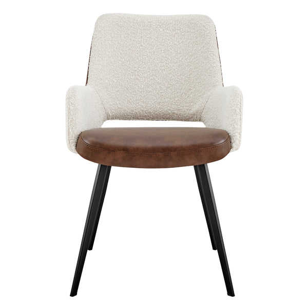 Desi Armchair in Ivory Fabric and Brown Leatherette with Black Base