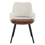 Desi Armchair in Ivory Fabric and Brown Leatherette with Black Base