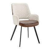 Desi Armchair in Ivory Fabric and Brown Leatherette with Black Base