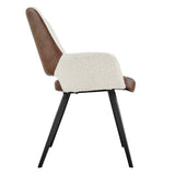 Desi Armchair in Ivory Fabric and Brown Leatherette with Black Base