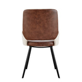 Desi Armchair in Ivory Fabric and Brown Leatherette with Black Base