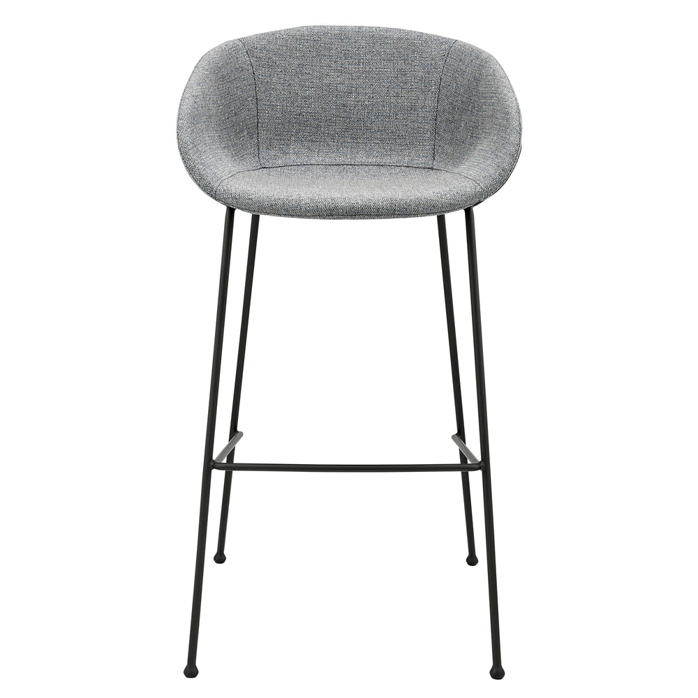 Zach Bar Stool In Gray-Blue Fabric And Matte Black Frame And Legs - Set Of 2