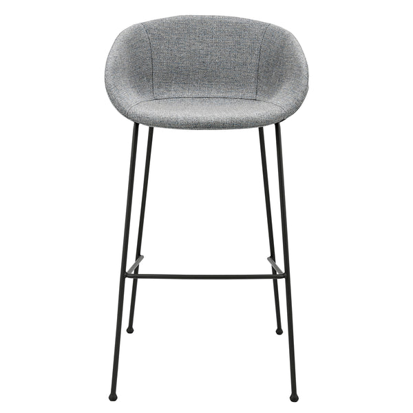 Zach Bar Stool In Gray-Blue Fabric And Matte Black Frame And Legs - Set Of 2