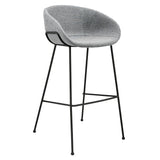Zach Bar Stool In Gray-Blue Fabric And Matte Black Frame And Legs - Set Of 2