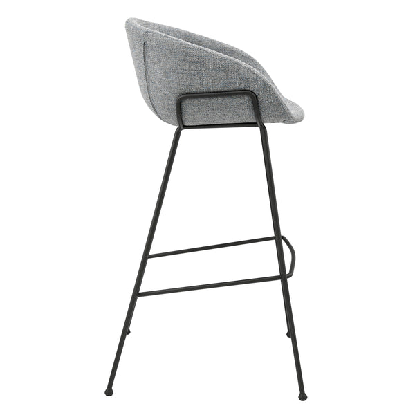Zach Bar Stool In Gray-Blue Fabric And Matte Black Frame And Legs - Set Of 2